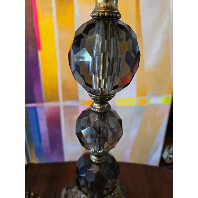 Vintage Mid Century Modern Smoked Crystal Lamps - a Pair For Sale - Image 9 of 11