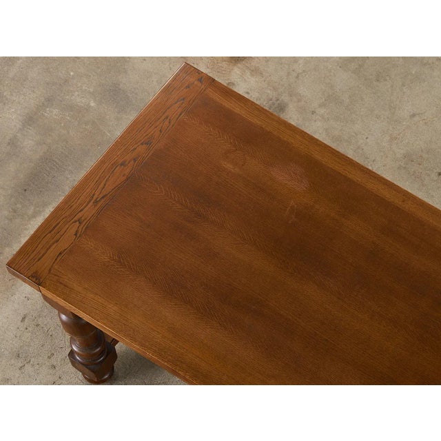 Country English Provincial Oak Farmhouse Trestle Dining Table For Sale - Image 11 of 12