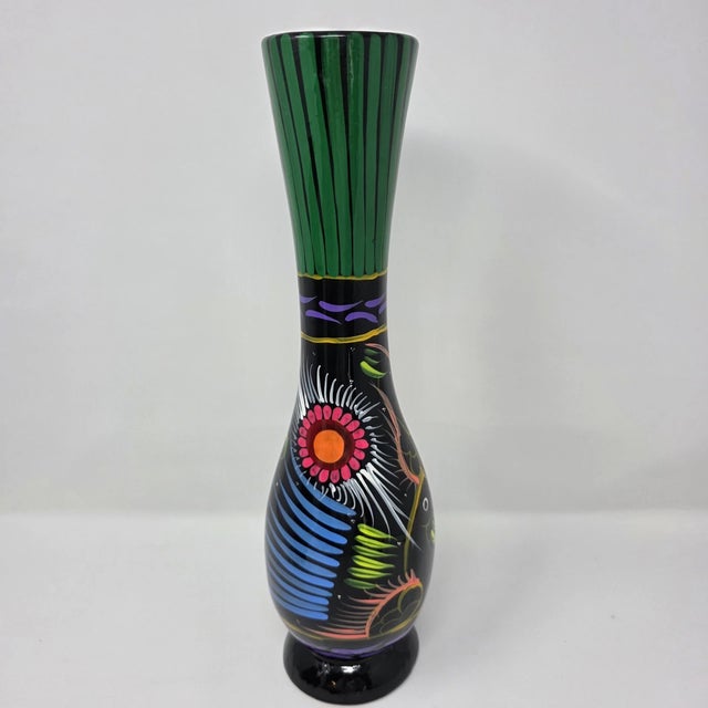 Blue Vintage Mexican Talavera Pottery Hand Painted Vase For Sale - Image 8 of 8