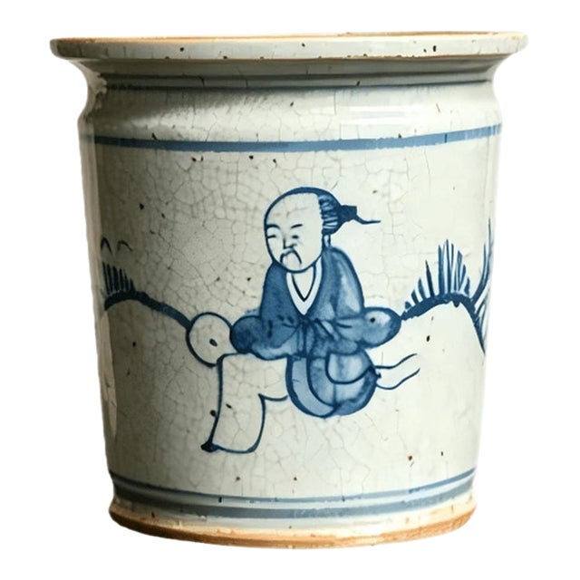Chinese Ceramic Pot,Blue and White Porcelain Brush Pot Hand Painted Figures Pattern For Sale