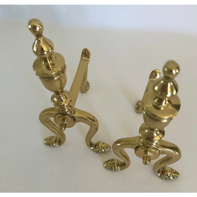 Victorian Pair of Late 19th Century Victorian Brass Fire Dogs For Sale - Image 3 of 10