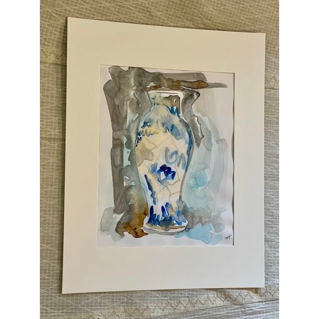 Blue Blue and White 12 Contemporary Watercolor Painting For Sale - Image 8 of 9