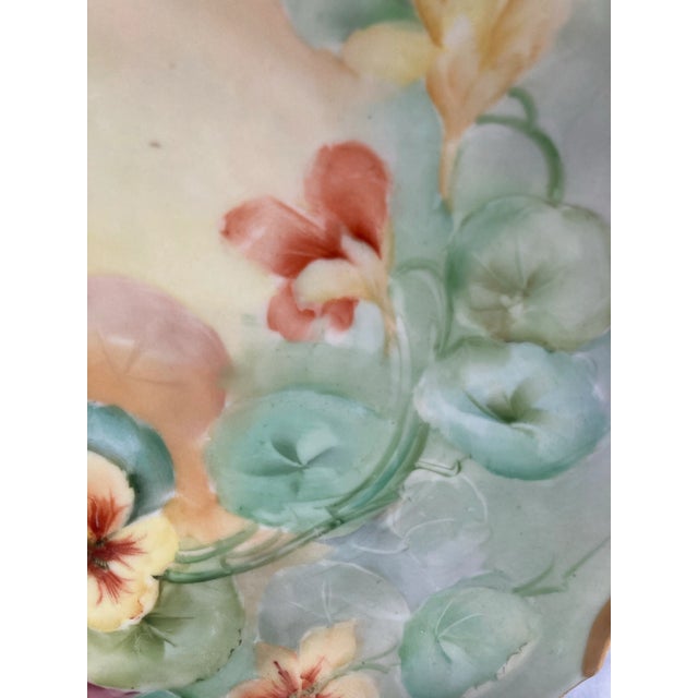Victorian Antique Hand-Painted Bavarian Floral Cake Plate With Gold Trim Handles For Sale - Image 3 of 11