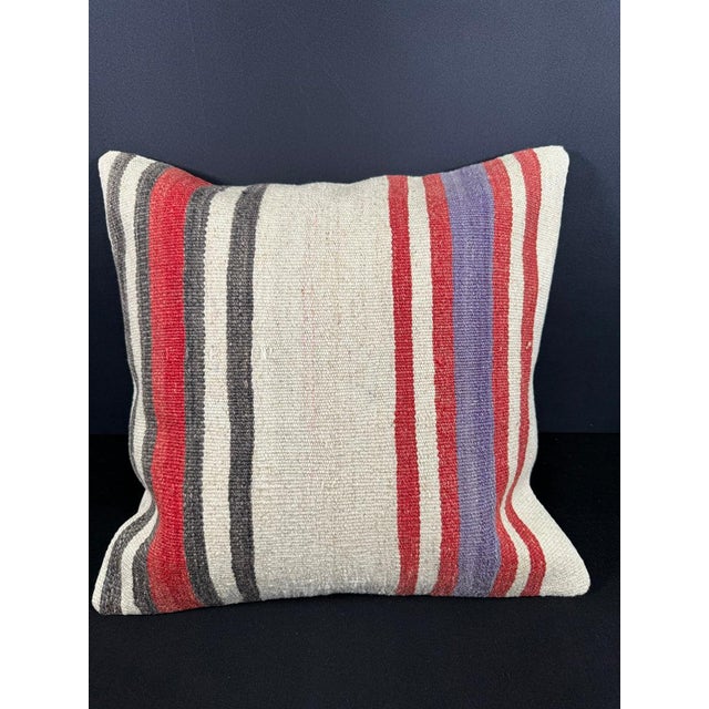 Turkish Hemp Pillow Cushion Natural Beige Red Cushion Cover 20x20 For Sale - Image 4 of 4