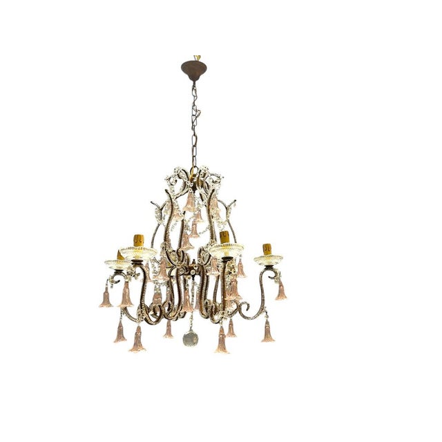 Pink Murano Glass Flower Chandelier, 1960s For Sale - Image 15 of 15