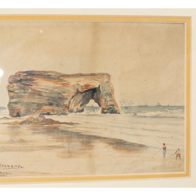 1900's English Watercolor Landscape Painting of Marsden Rock Signed Stevenson For Sale - Image 4 of 8
