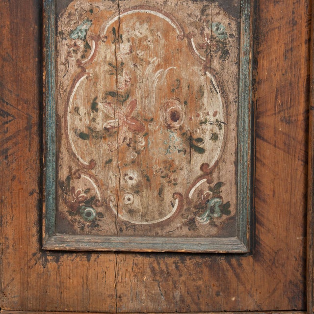 Original Hand-Painted Austrian Pine Two Door Armoire Dated 1785 For Sale - Image 14 of 18
