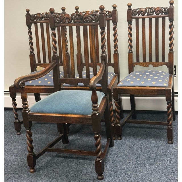 Early 20th Century Barley Twist Carved Dining Chairs - Set of 4 For Sale - Image 12 of 12