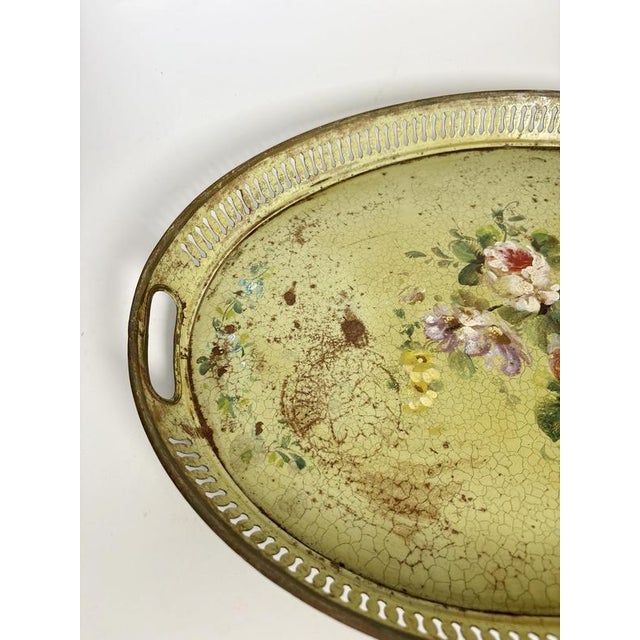 Hand-Painted Green Metal Tray, France, 1800s For Sale - Image 6 of 11