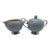 Vintage Flintridge China California Blue W Platinum Borders Lidded Sugar Bowl & Creamer For Sale