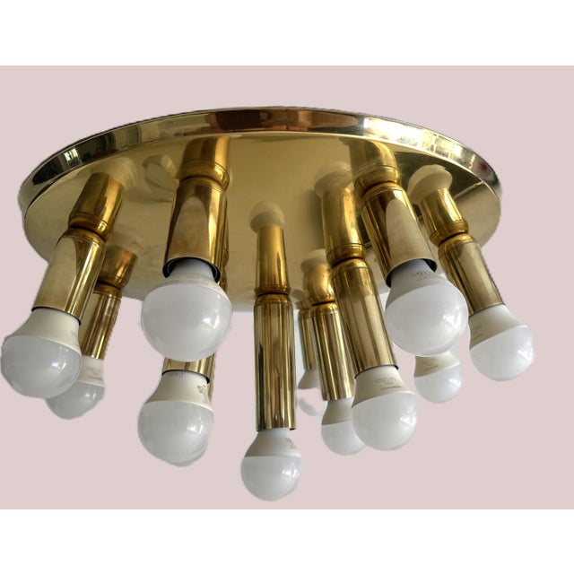 Art Deco Style Brass 13-Light Ceiling Light from TZ Leuchten, Germany, 1980s For Sale - Image 4 of 12