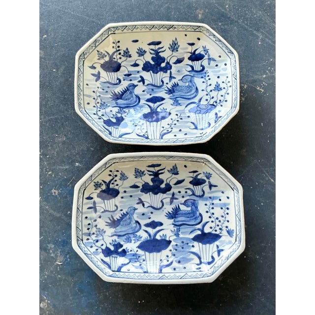 Vintage Asian Hand Painted Chinoiserie Octagon Bowl - Set of Two For Sale - Image 10 of 12