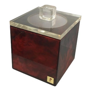 Red and Clear Lucite Ice Bucket, Signed P, French, circa 1970 For Sale