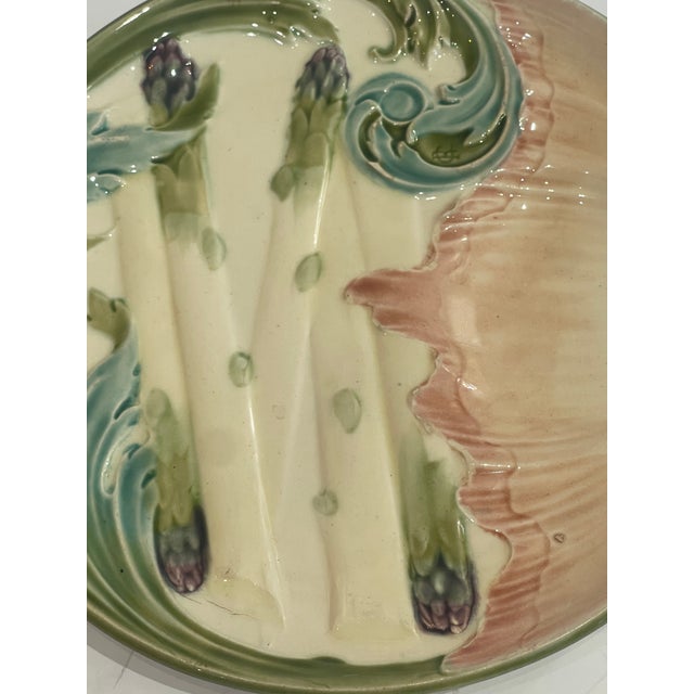 Art Nouveau Majolica Art Nouveau Asparagus Plate by Keller Et Guérin (Kg) Lunéville For Sale - Image 3 of 11