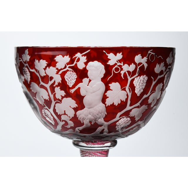 19th Century Cranberry Cut and Engraved Glass Chalice With Twist Knop Stem For Sale - Image 9 of 10