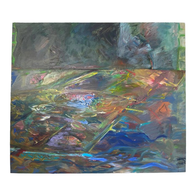 Original Vintage Warren Fischer Abstract Painting on Canvas, 1992 For Sale