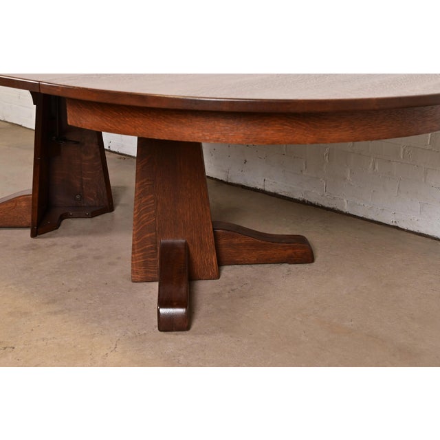 Limbert Antique Mission Oak Arts & Crafts Pedestal Extension Dining Table, Newly Refinished For Sale - Image 12 of 14