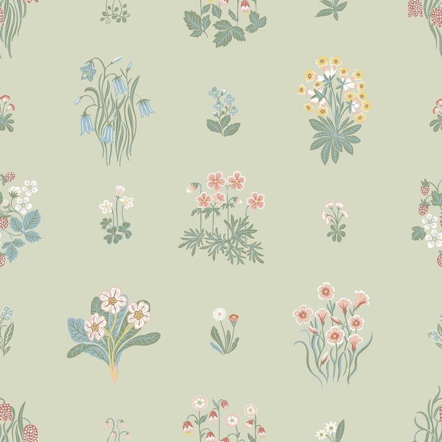 Borastapeter Ängsflora by Boråstapeter Wallcovering In Sage For Sale - Image 4 of 4