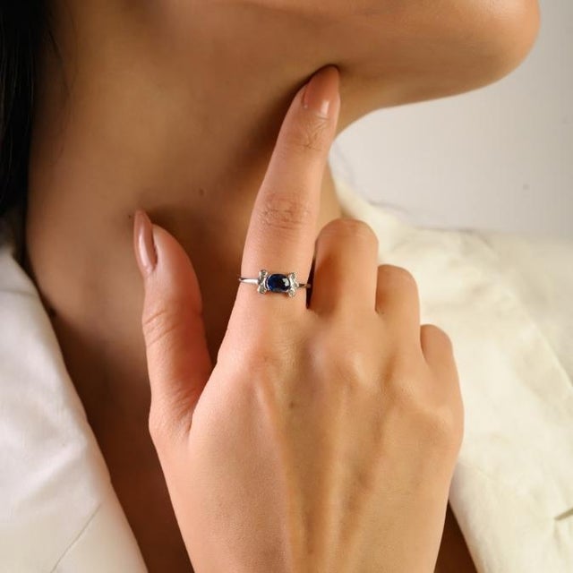 Not Yet Made - Made To Order 14k Gold Oval Blue Sapphire & Diamond Cluster Vintage Ring Size 6.5 For Sale - Image 5 of 15