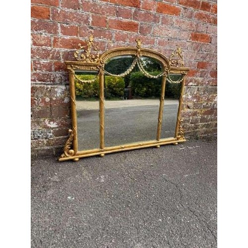 Glass Antique English Shaped Top Gilt Ornate Overmantle Mirror, 1800s For Sale - Image 7 of 7