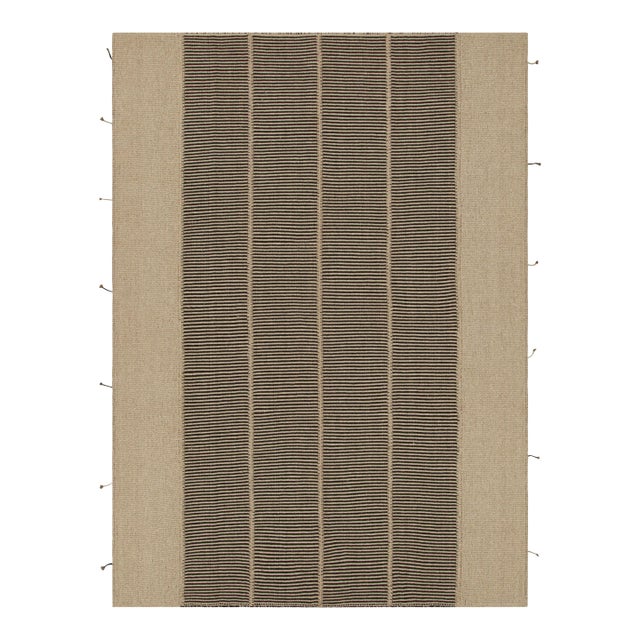 Rug & Kilim’s Contemporary Kilim in Black and Beige Textural Stripes For Sale