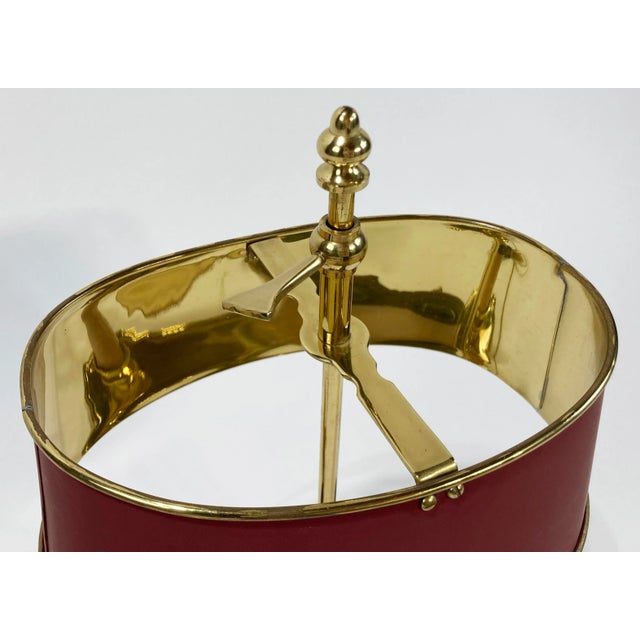 Mid 20th Century Vintage French Style Brass Bouillotte Table Lamp W Metal Tole Shade For Sale - Image 5 of 9