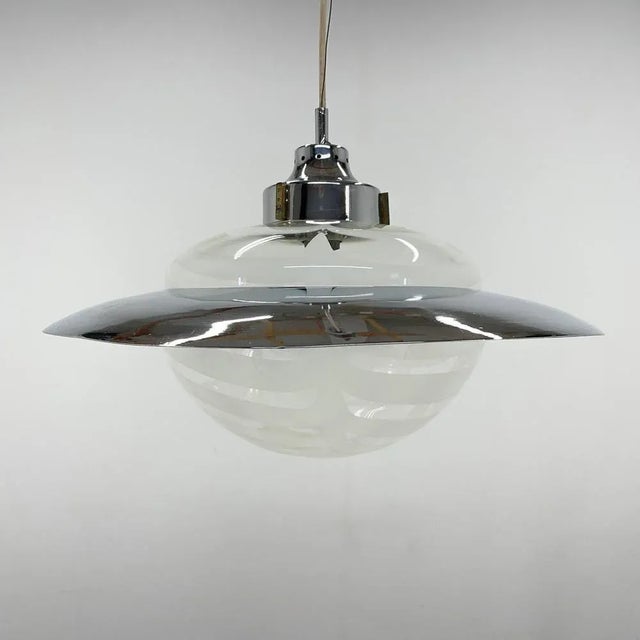 Italian Murano Glass and Chrome Saturn Pendant, 1970s For Sale - Image 11 of 13