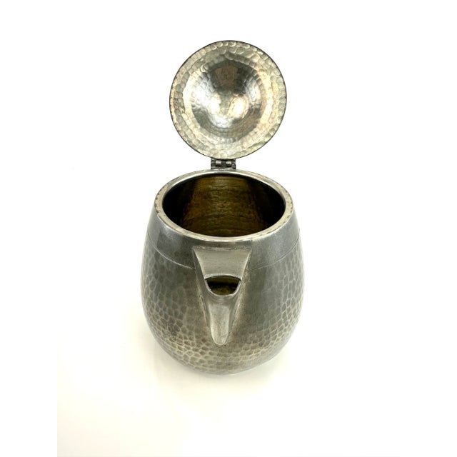 American Antique Hand Hammered Pewter Coffee Service, Cream, Sugar and Tray Set- 4 Pieces For Sale - Image 3 of 12