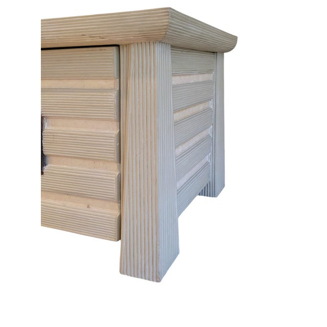 1980s Postmodern Asian-Style Reeded Armoire & Nightstands, Stone Inset, 3 Pieces For Sale - Image 17 of 18