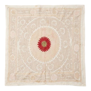 Handmade Neutral Tan Suzani From Tashkent 4'7'' X 4'7'' For Sale