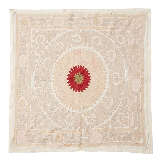 Handmade Neutral Tan Suzani From Tashkent 4'7'' X 4'7'' For Sale