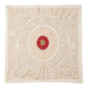 Handmade Neutral Tan Suzani From Tashkent 4'7'' X 4'7''