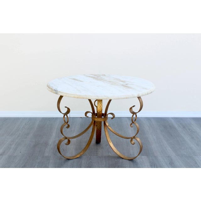 Late 20th Century Hollywood Regency Metal Gilt Coffee Table With Italian Marble Top For Sale - Image 4 of 5