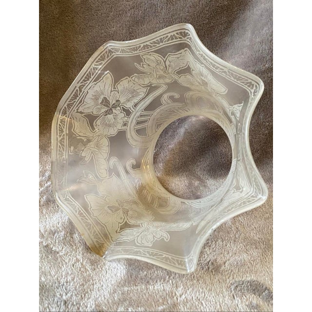 Antique Art Nouveau Style Etched Floral Design Frosted Glass Shade For Sale In Pittsburgh - Image 6 of 9