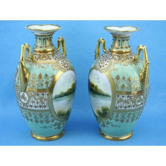 Blue 20th Century Empire Japanese Porcelain Vases with Gold Moriage Decoration, Noritake, 1890s, Set of 2 For Sale - Image 8 of 18