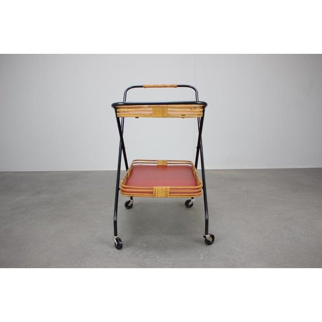 Mid-Century Czechoslovak Folding Bamboo Serving Trolley, 1960s For Sale - Image 4 of 13