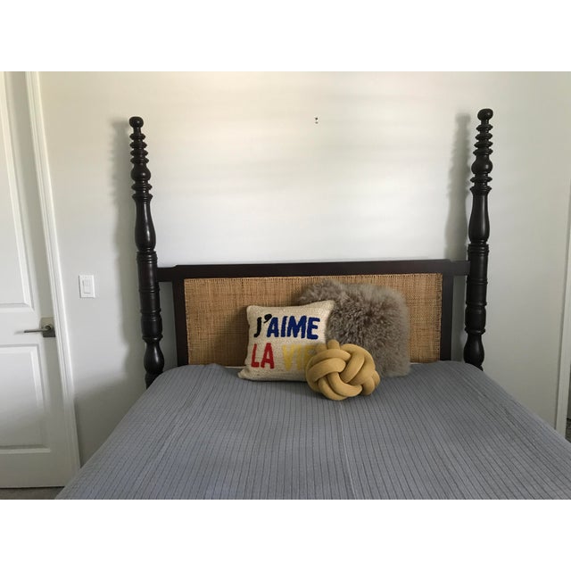 Contemporary Carved Mahogony Four Poster Bed With Cane Headboard For Sale - Image 3 of 11