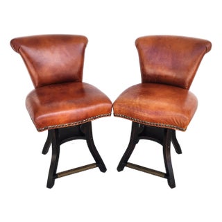 Top Grain Leather Swivel Counter Stools Pair For Sale