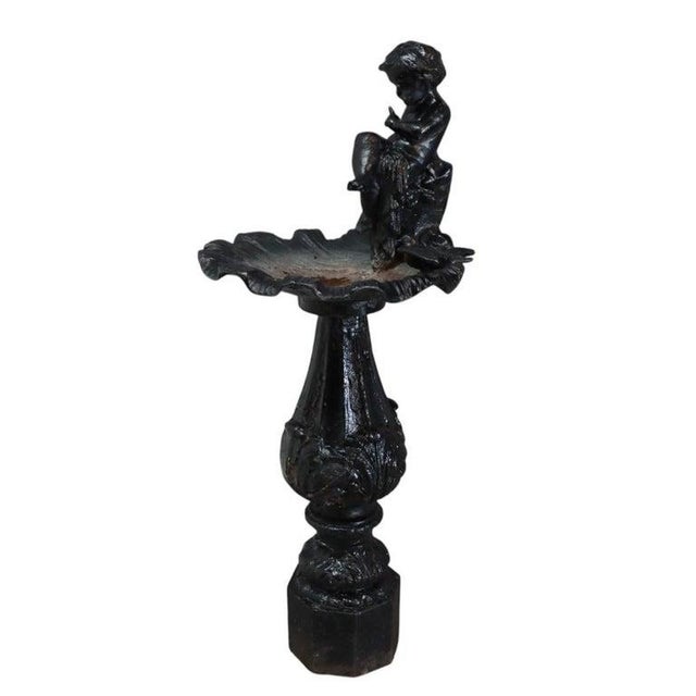 Antique Figural Cherub & Seashell Cast Iron Garden Birdbath C1920 For Sale - Image 4 of 13