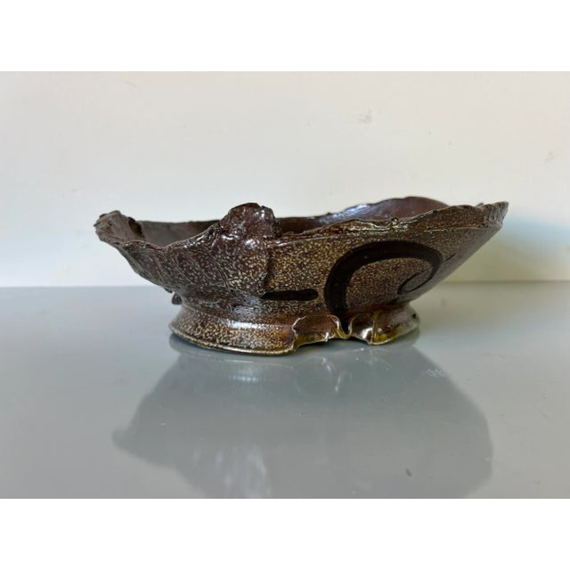 Vintage Brown Glazed Abstract Pottery Bowl For Sale - Image 11 of 13