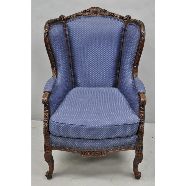 Antique French Renaissance Louis XV Style Carved Walnut Wingback Arm Chair For Sale - Image 18 of 18