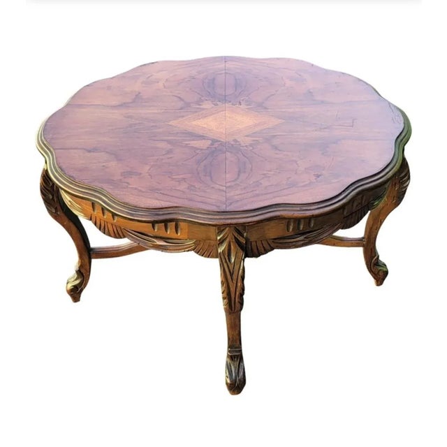 Rococo 1950s Rococo Style Carved and Burled Walnut Glass Tray Top Oval Side Table For Sale - Image 3 of 12
