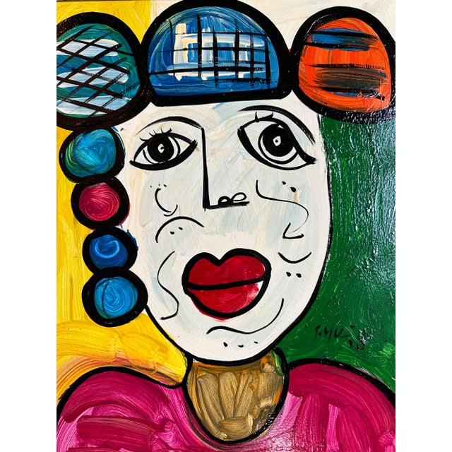 Peter Keil 1970 Picasso Style Abstract Portrait Painting by Peter Keil, Framed For Sale - Image 4 of 6
