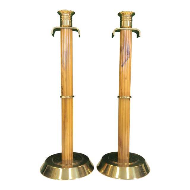 Brass & Bakelite Candlesticks, a Pair For Sale