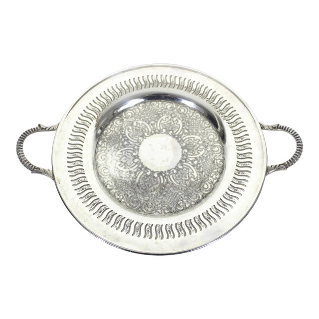 Vintage Small Silver Plated Tray Trinket Dish With Pierced Detail and Handles For Sale