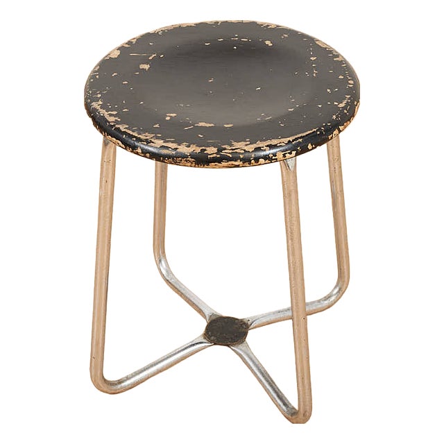 Chrome-Plated Steel Tube Stool with Black Lacquered Wood Seat, Switzerland, 1930s-1940s For Sale