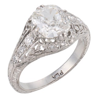 1920s Art Deco Gia 1.21 Carat Diamond Platinum Engagement Ring, Size 4.75 For Sale