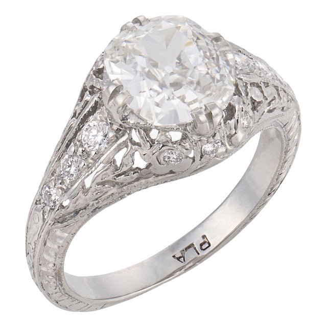 1920s Art Deco Gia 1.21 Carat Diamond Platinum Engagement Ring, Size 4.75 For Sale