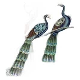 Hand Painted Soft Mint Chinoiserie Peacock Pomegranate Floral Mural 2-Panel Set For Sale