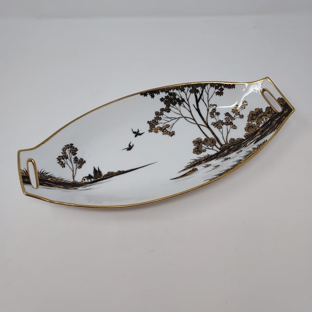 1910s Morimura Nippon Snack Serving Set Black Gold Lake Scene 5 Pieces 1910-20 Japan For Sale - Image 5 of 8